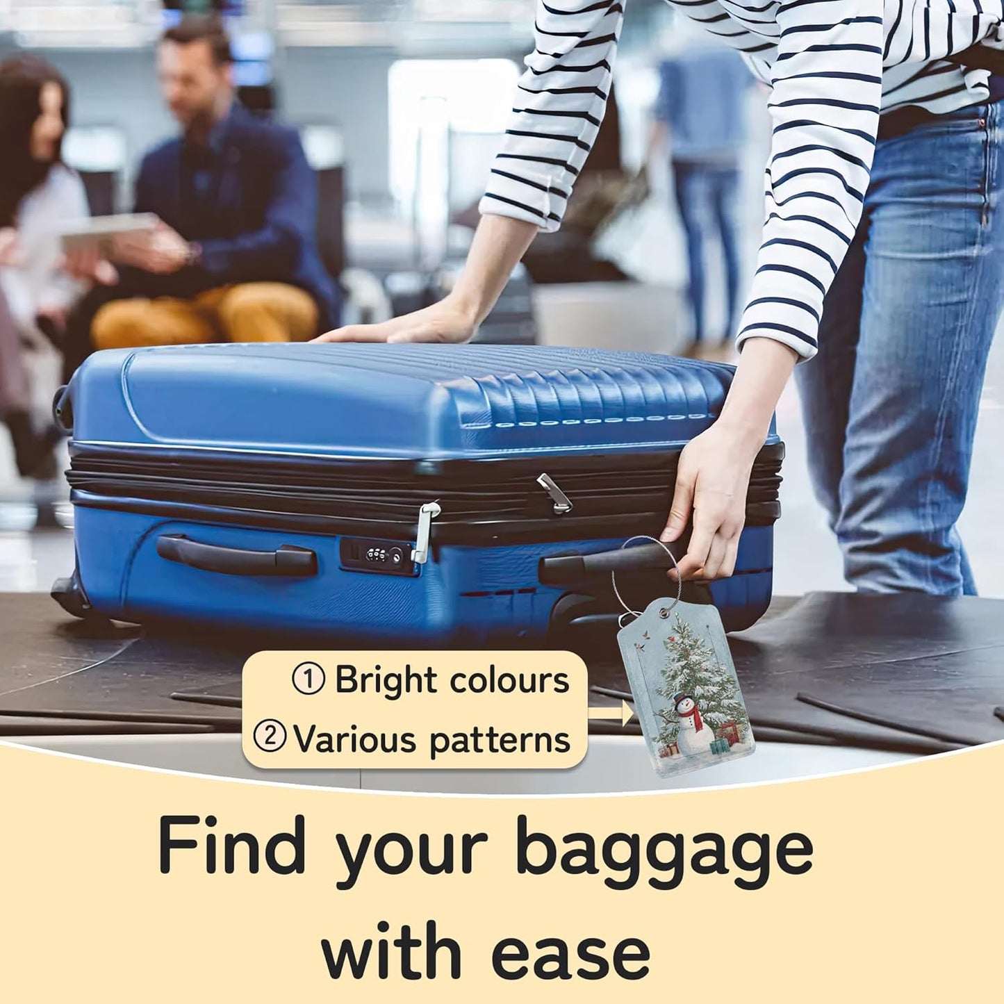 Merry Christmas 3 Pack PU Leahter Luggage Tag with Stainless Steel Loop,Christmas Tree Travel Suitcase Labels with Privacy Cover ID Label Quickly Spot for Bags