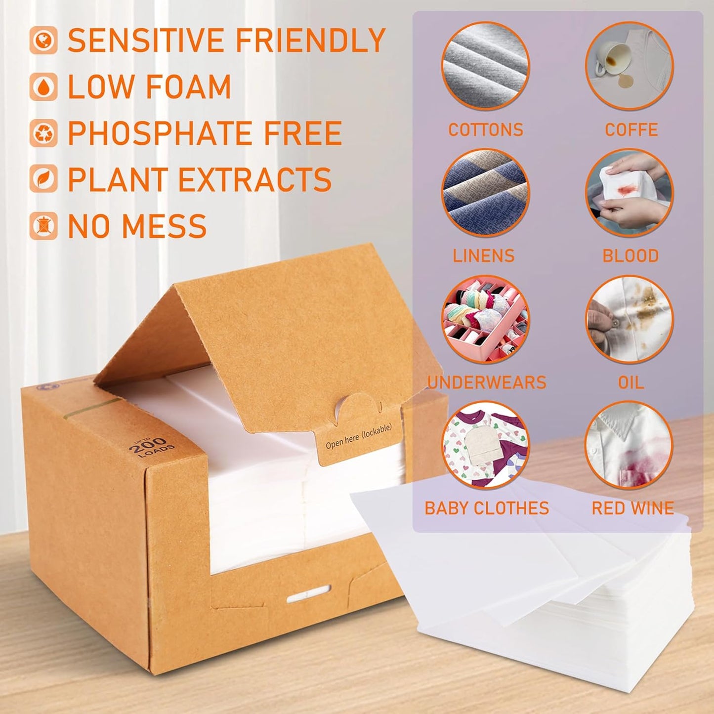 Freelivity Laundry Detergent Sheets, 300 Sheets Lemon Orange - Eco-Friendly Hypoallergenic Plastic-Free LiquidLess Clothes Washing Detergent Supplies for Save Space Travel Camping