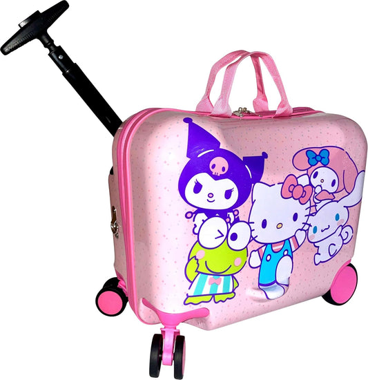 Fast Forward Ride-On 18" Suitcase For Kids/Tow-Along Toddler Carry-On Luggage With Wheels (Hello Kitty And Friends)
