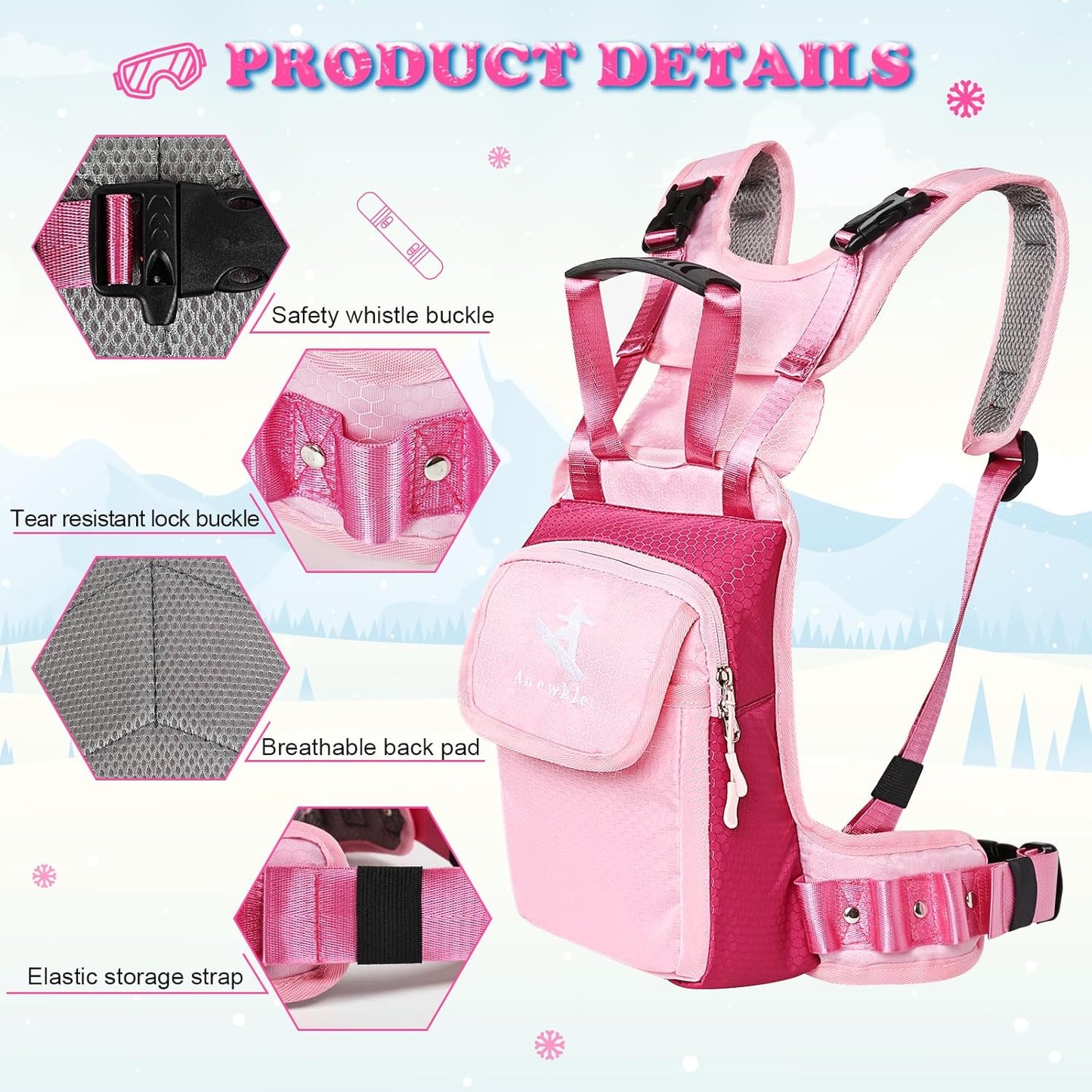 Children’s Ski Harness Trainer Snowboard Anti-fall Traction Belt Beginner Ski Auxiliary Bag with Safety Belt Kid’s Ski Backpack with Speed Control Harness
