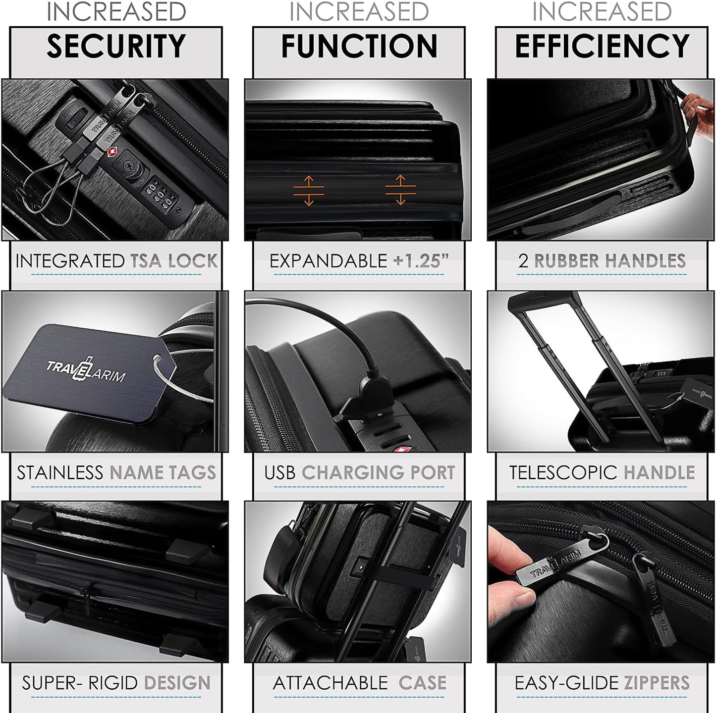 Hard Shell Luggage Sets with Spinner Wheels 4 Piece, Expandable Large Suitcases with TSA Lock, Travel Large Suitcase Set, Jet Black Luggage Set