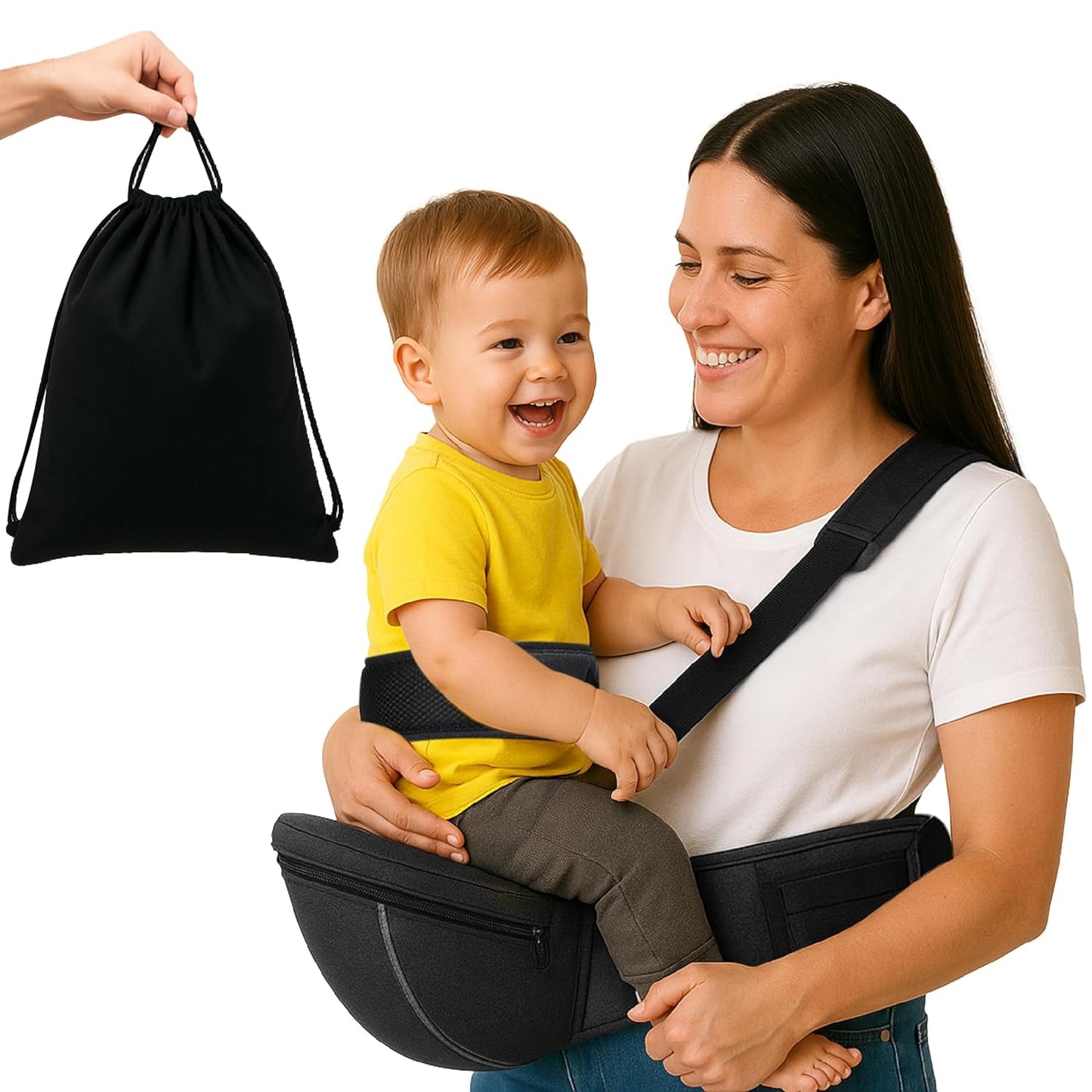 Baby Carrier with Hip Seat – Adjustable Waistband, Safety Harness & Storage Pockets – Detachable Shoulder Strap – Foldable Design for Newborns & Toddlers – Comfortable & Compact