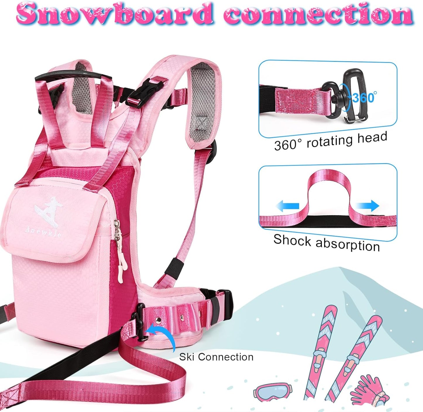 Children’s Ski Harness Trainer Snowboard Anti-fall Traction Belt Beginner Ski Auxiliary Bag with Safety Belt Kid’s Ski Backpack with Speed Control Harness
