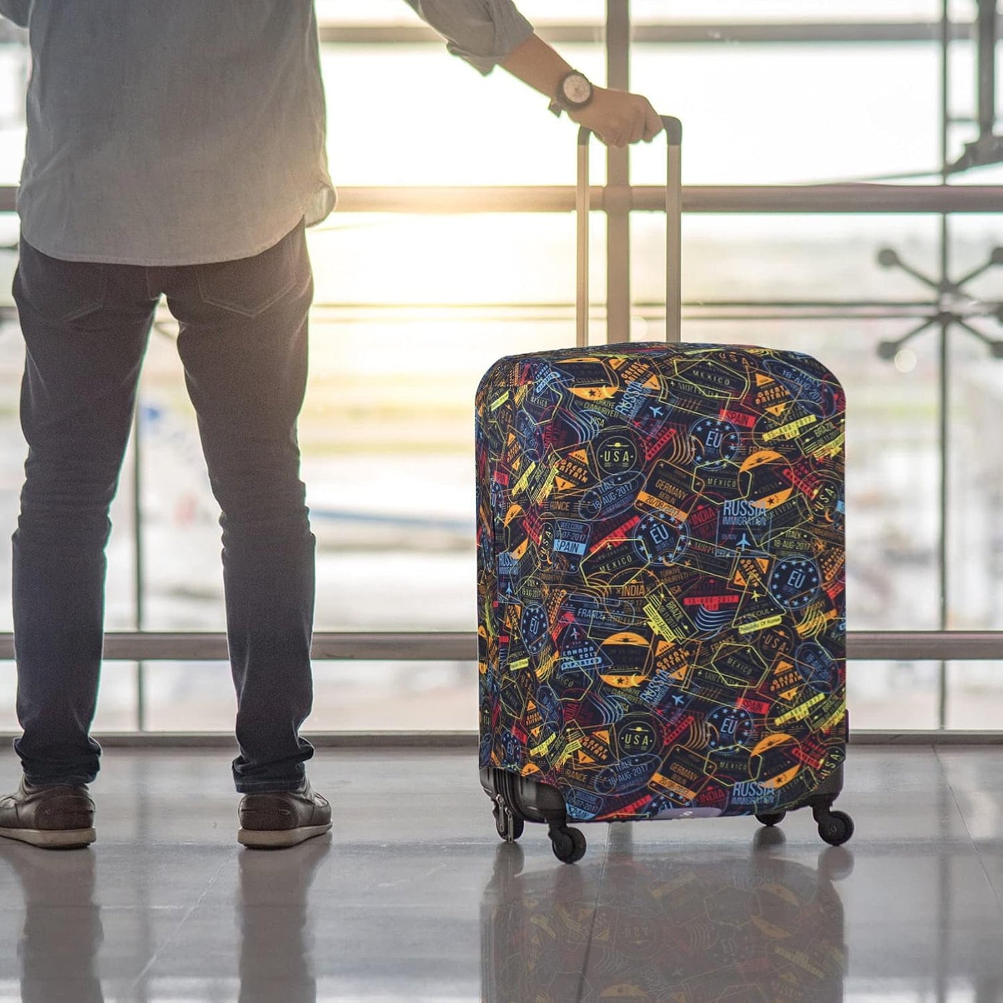 Explore Land Travel Luggage Cover Suitcase Protector Fits 18-22 Inch Case (Stamp, S)