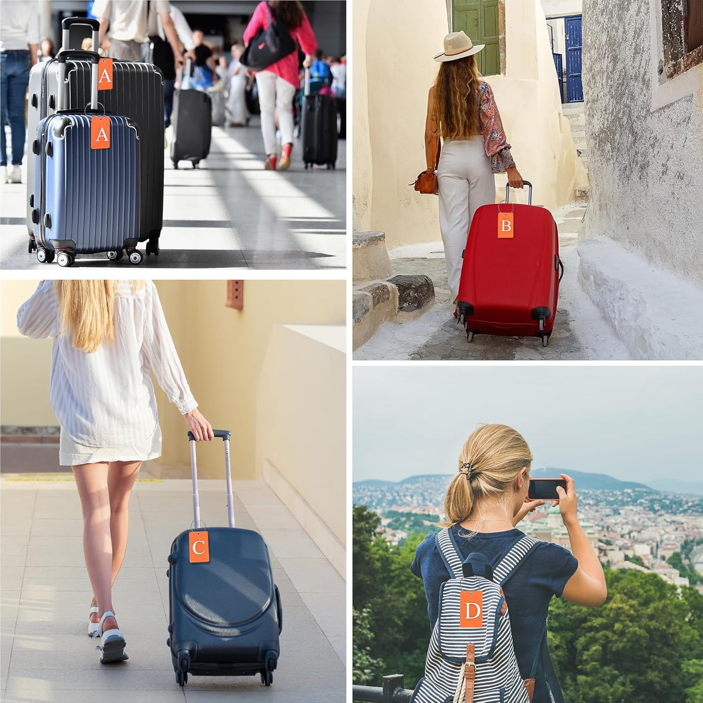 Gostwo 2 Pack Luggage Tags for Suitcases, 26 Initial Letter Travel Luggage Baggage Identification Labels ID Tag Fully Bendable Tags with Stainless Steel Loop (Orange) (Letter H)