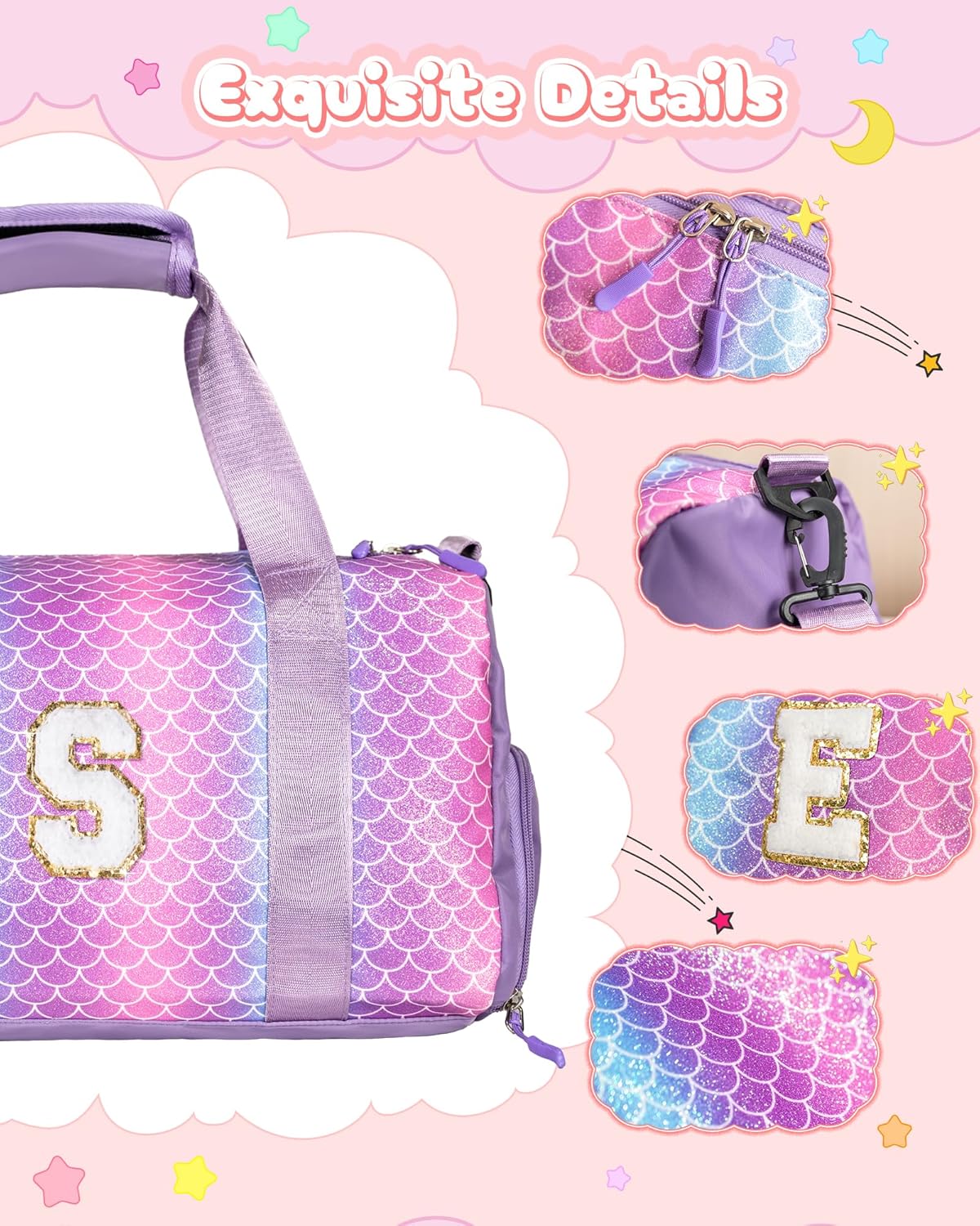 Easter Gifts for Teens Girls-Girl Gym Bag with Shoe Compartment, Kid Personalized Weekender Overnight Bags, Initial Travel Tote with Makeup Pouch, Gift for 3 4 5 6 7 Year Old Kids (Letter T)