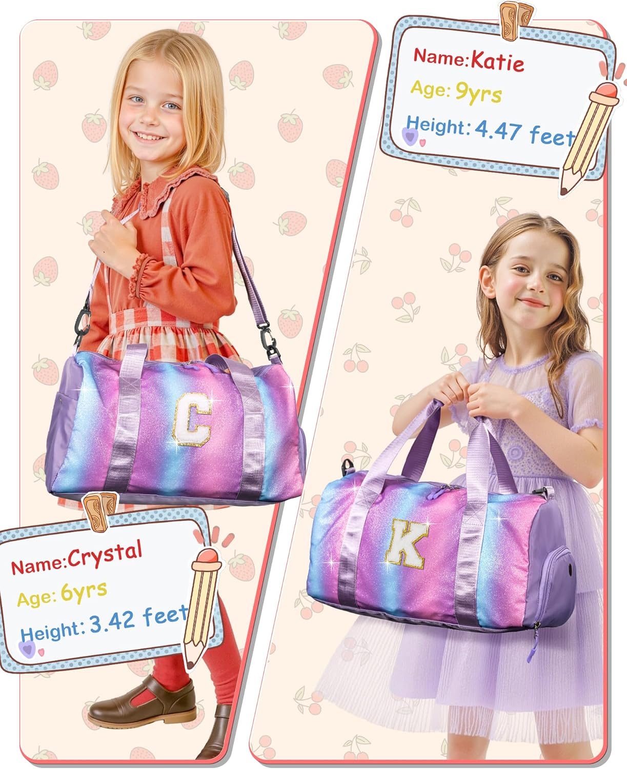 Sister Graduation Gift-Girl Gym Bag with Shoe Compartment, Kid Personalized Weekender Overnight Bags, Initial Travel Tote with Makeup Pouch Valentine's Day Gifts for Kids (Letter I)