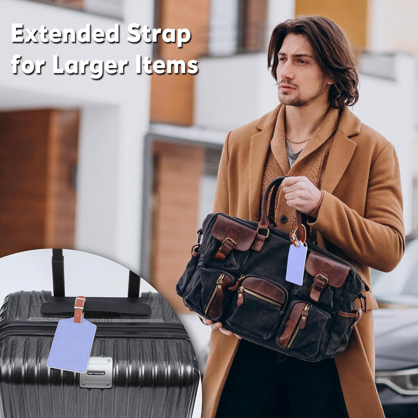 Travelambo Luggage Tags for Suitcases Faux Leather Privacy Protection 2 Pack Bag Tags Travel Accessories Essential, Cross Purple