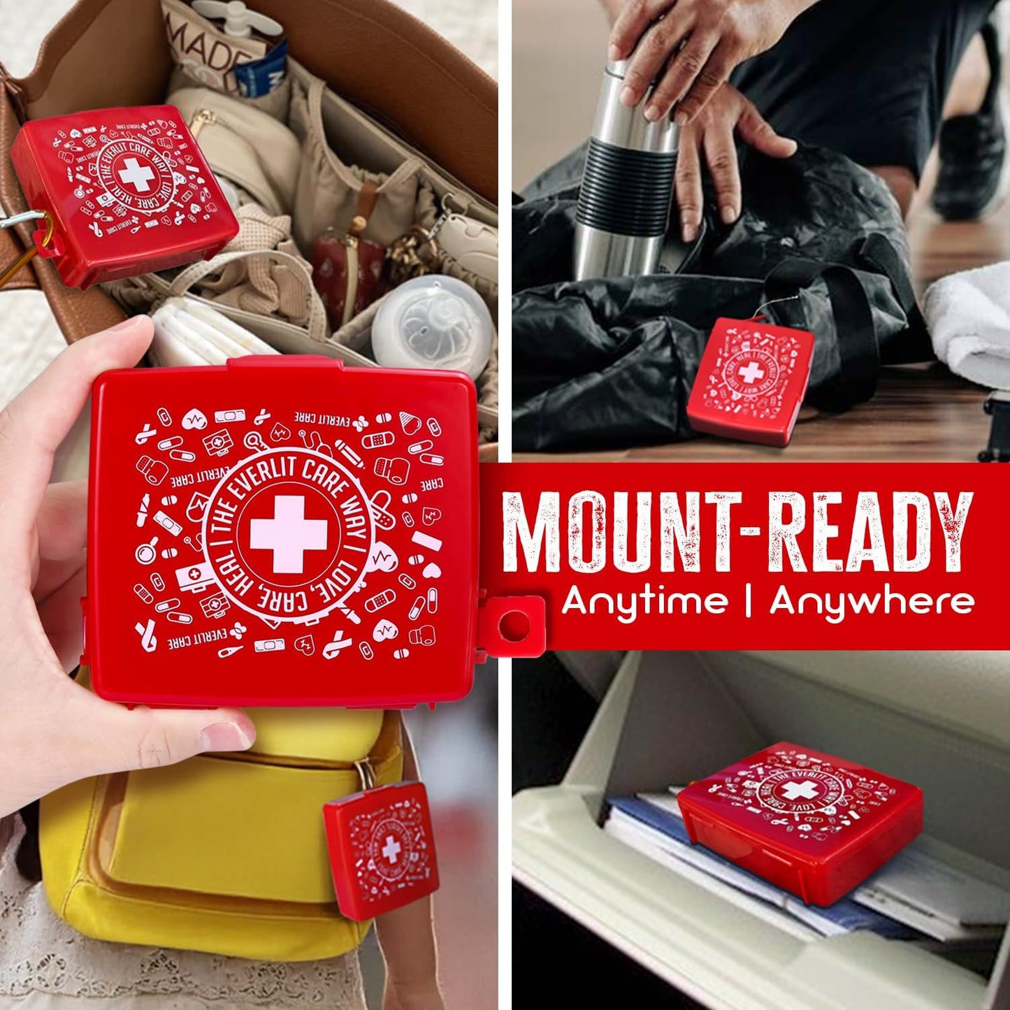 EVERLIT Pocket-Aid Mini First Aid Kit | Compact, Portable Hard-Shell Cases of 50 Items | Cuts, Scrapes, Wound Care Essentials for Travel, Outdoor, School, Camping, Home, Office (48 Packs | 2400 Pcs)