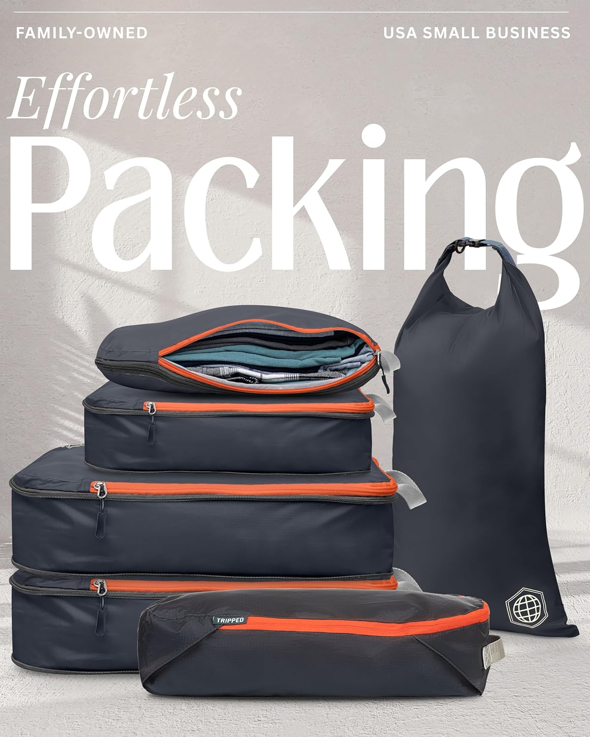 Compression Packing Cubes Set for Travel - Lightweight, Durable Clothes Organizer for Carry-On Luggage and Suitcases by TRIPPED Travel Gear