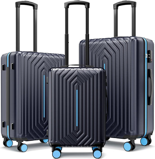 Luggage Sets 3 Piece Hardside Suitcase with Double Spinner Wheels Durable Lightweight Shell with Tsa Lock (20/24/28in) Blue