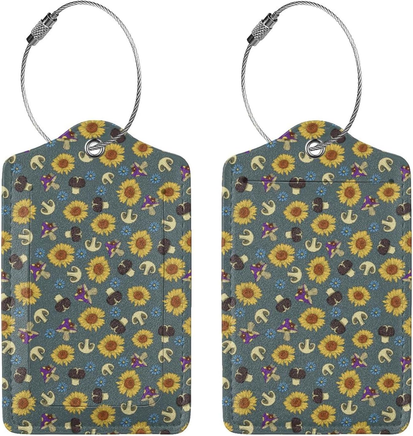 Sewant Mushrooms Leather Luggage Tag with Stainless Steel Ring, Fun Name Id Card Cover Travel Bag Tag Set, Suitable for Travel Bag Luggage Women Men 2 PCS