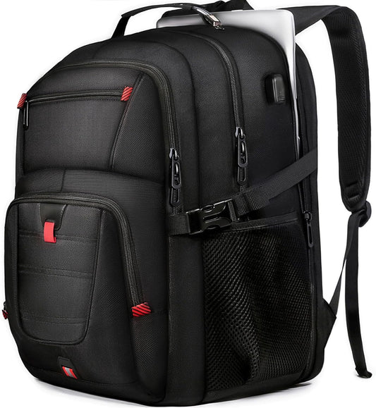 Extra Large 55L Travel Backpack, 18 inch Laptop Bag for Men, TSA Approved Heavy Duty with USB Charging Port, Anti Theft Rucksack for Business Work College, Black