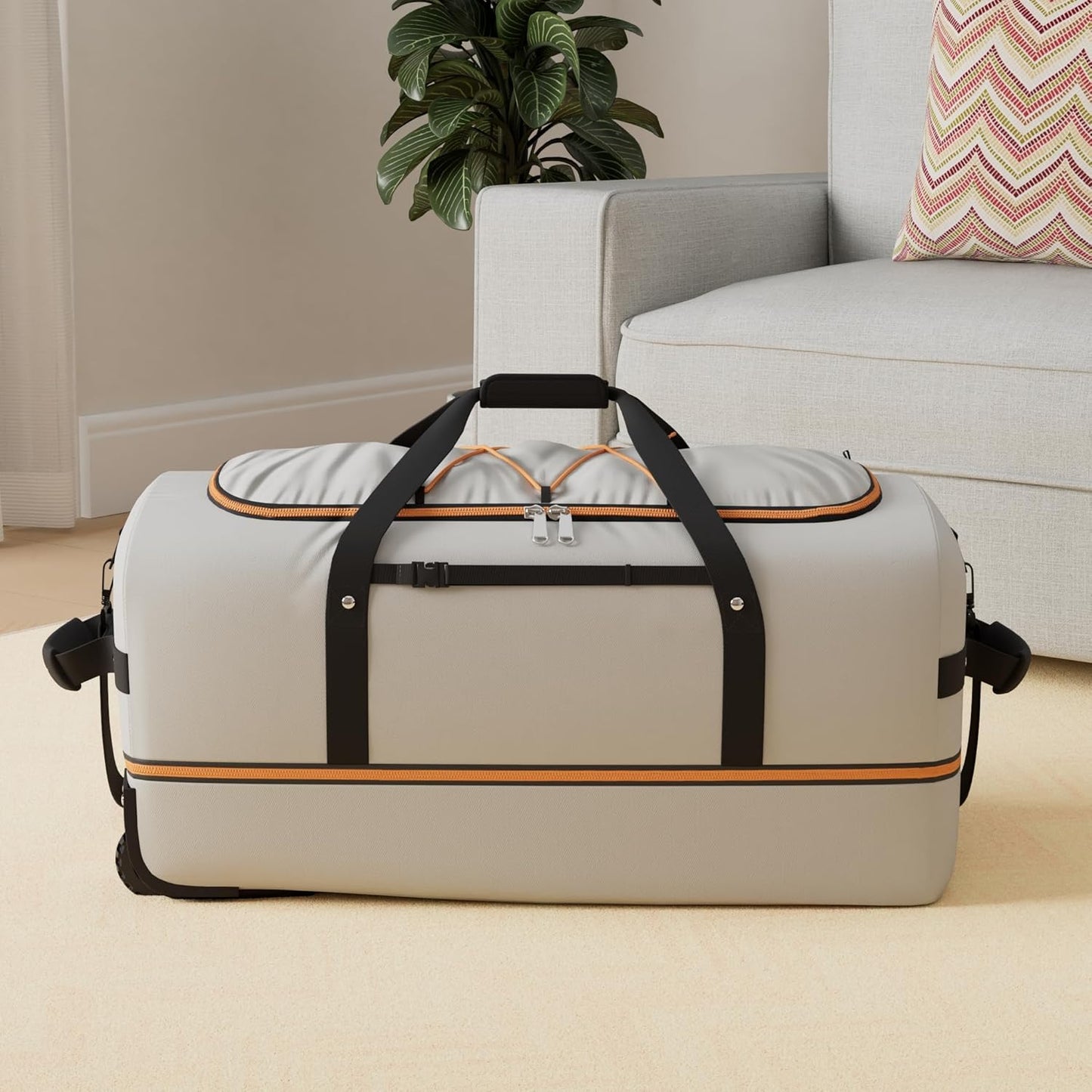 CONTAIL 32”110L Expandable 140L Rolling Duffle Bag with 2 Inline Wheels,Convertible Weekend Travel Bag with Bungee-Cord System,Grey