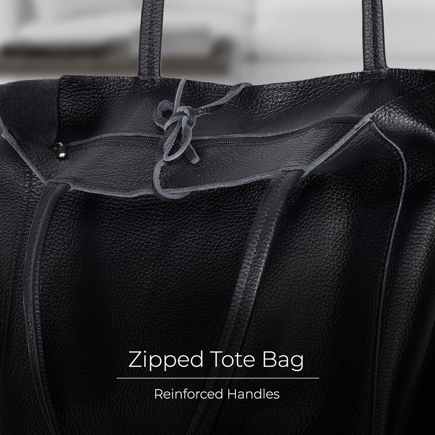 Italian Calf Leather Tote for Women with Zipper, Inner Pocket & Flat Base | Soft Unlined Shopper for Work & Travel