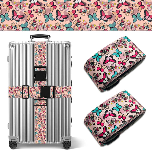 Butterfly Luggage Straps for Suitcases TSA Approved, Luggage Identifiers for Suitcase, Adjustable Suitcase Strap for Baggage Security with Cute Patten, Travel Necessary Accessories (2Pack)