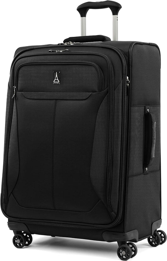 Travelpro Tourlite Softside 25" Expandable Luggage with 4 Spinner Wheels, Lightweight Suitcase, Checked Medium, Black