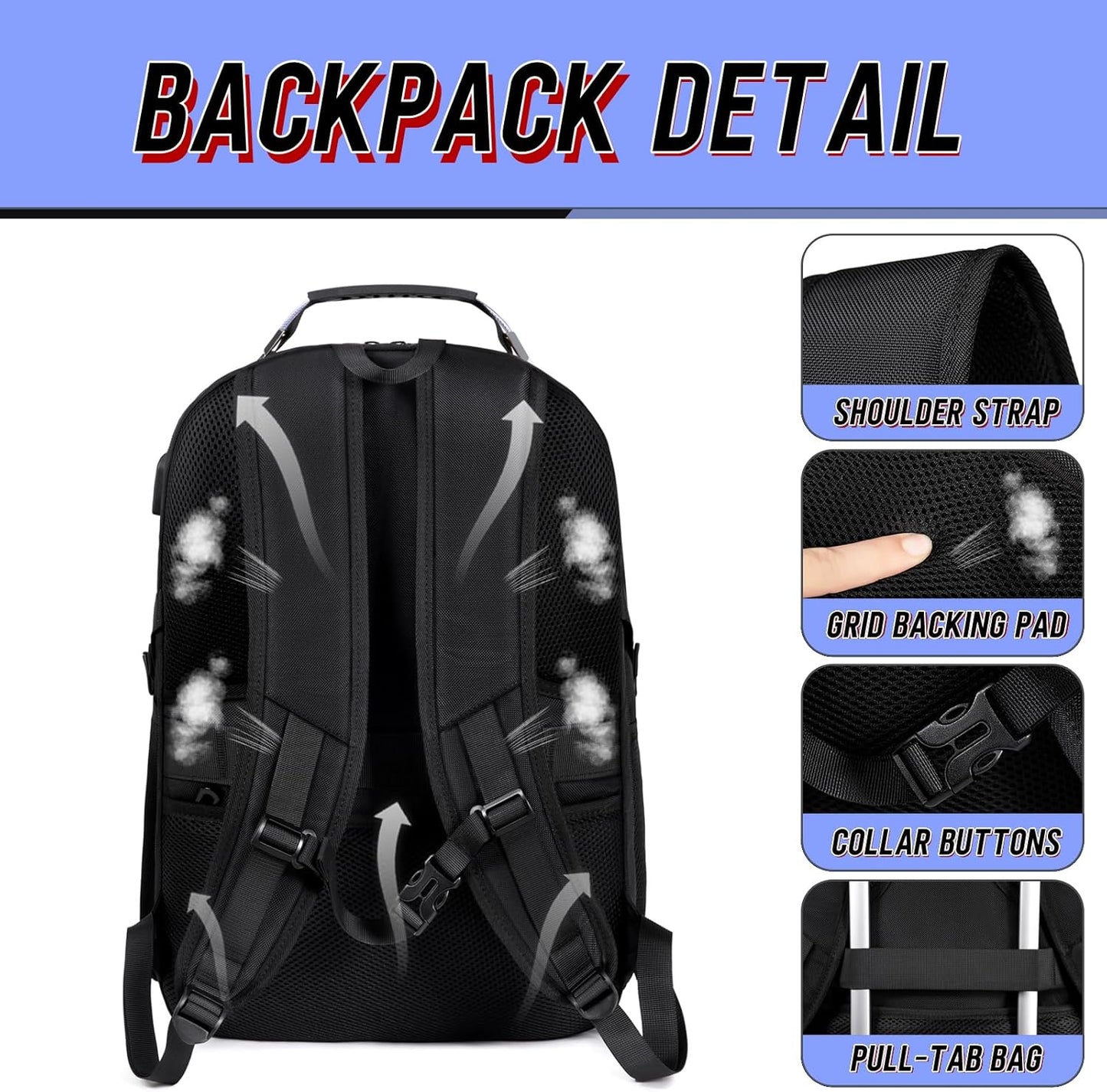 Z-MGKISS Large Travel Backpack for Men, TSA Flight Approved Business Backpack, USB Computer Bagpack Fits 17.3 Inch Laptop, Blue