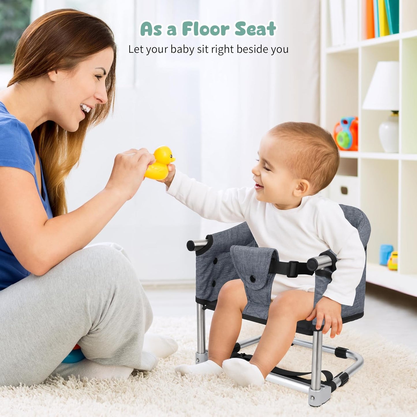 Booster Seat for Dining Table: Portable Toddler Booster Chair with Safety Buckle and Height Adjustable, Foldable Baby Feeding Chair, Kids High Chair Booster Seat for Kitchen Home Travel - Bright Blue