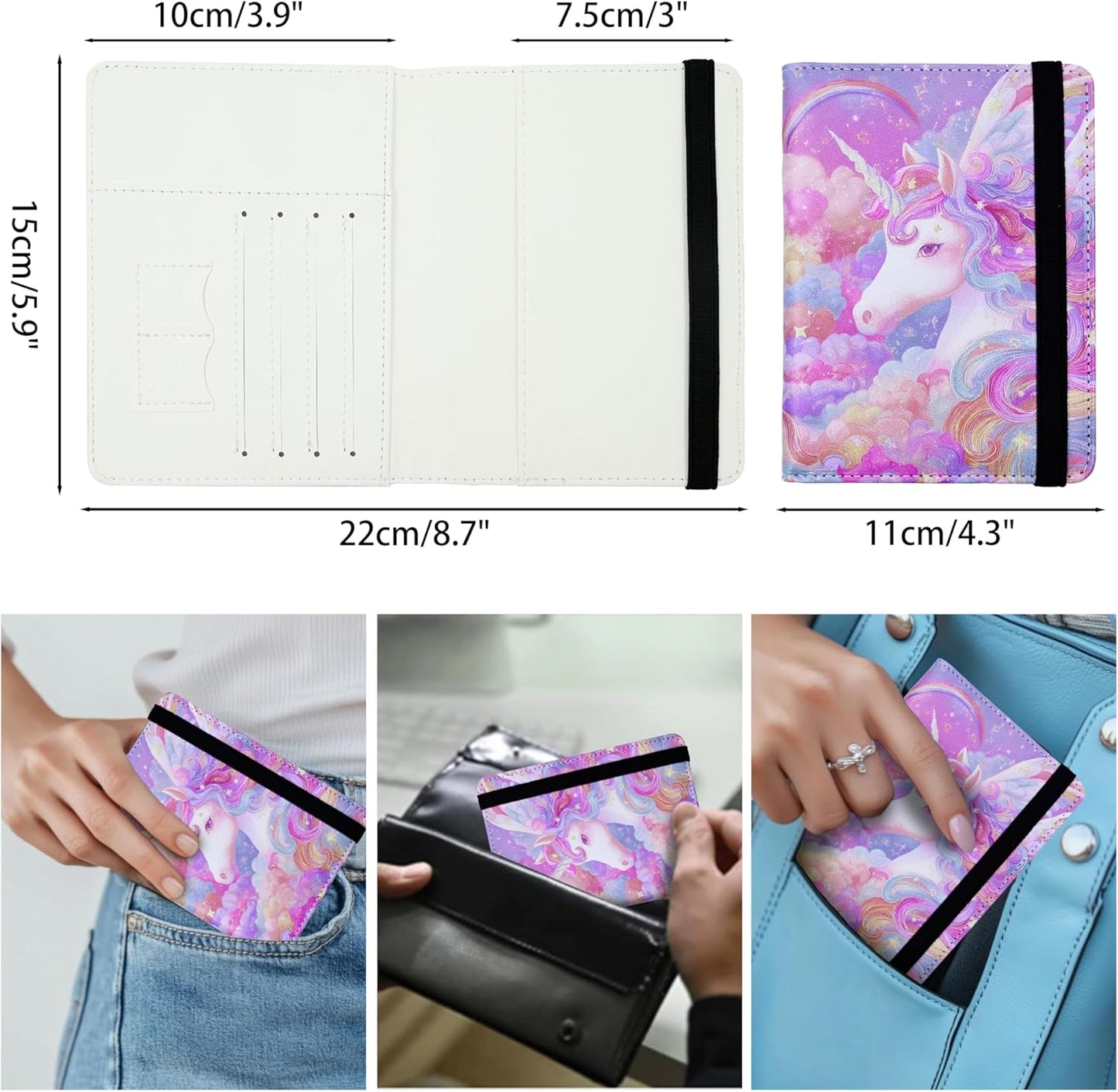 Passport Holder for Women and Men PU Leather Passport Cover for Travel (White Horse)