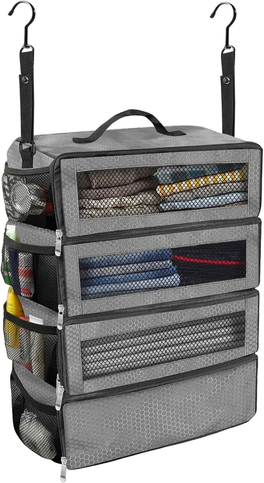 Suitcase Organizer, Travel Luggage Organizer Portable Hanging Travel Shelves Collapsible Hanging Packing Cubes for Carry on Suitcase