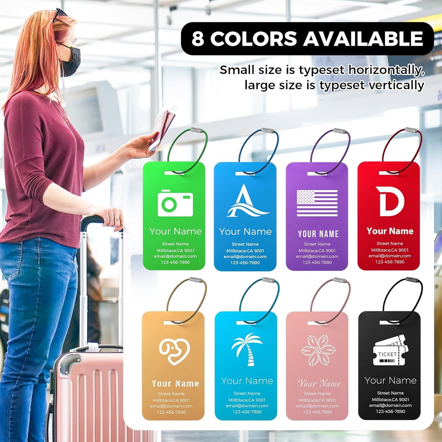Personalized Luggage Tags, Custom Luggage Tags 4 Pack TSA Approved Double Sided Laser Engraving, Metal Luggage Tag for Suitcases with Stainless Loops, Name Tag for Bags, Backpacks (Black)