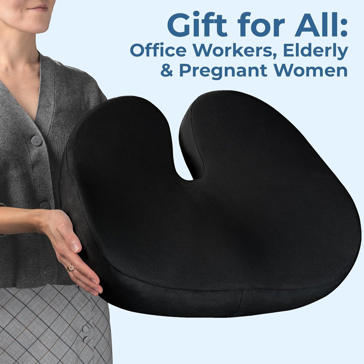 5 STARS UNITED Seat Cushion for Tailbone Pain Relief – Large Memory Foam Cushion for Coccyx, Hip, Sciatica & Post-Surgery Recovery – Wheelchair, Car, Desk, Gaming & Office Chairs, Black