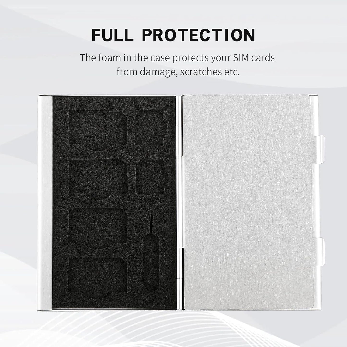Aluminum SIM Card Case, 19Slots Ultrathin SIM Card Holder, Fit for 4 SIM Card, 14 Micro sim Card and 1 Cell Phone Eject Pin Slots, Silver