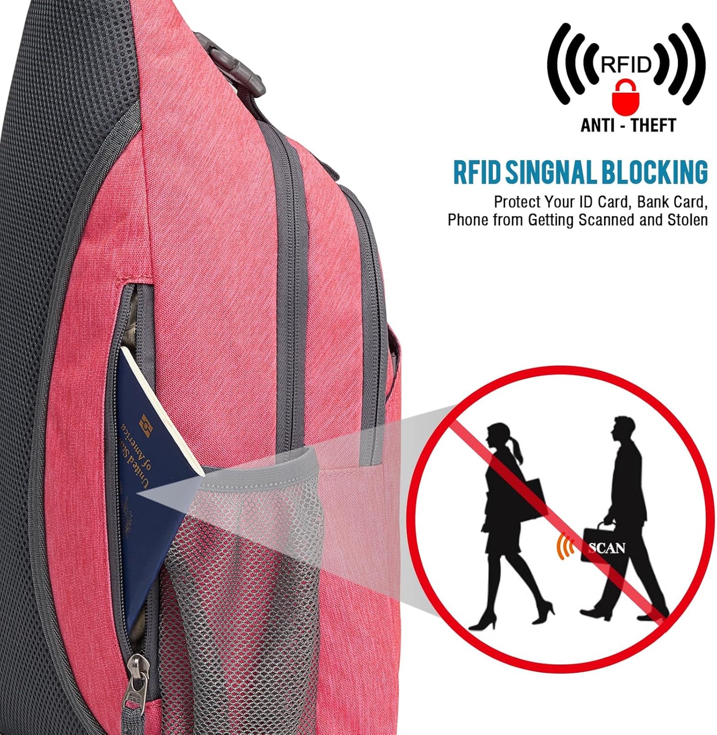 G4Free Sling Bag RFID Blocking Sling Backpack Crossbody Chest Bag Daypack for Hiking Travel(Red)