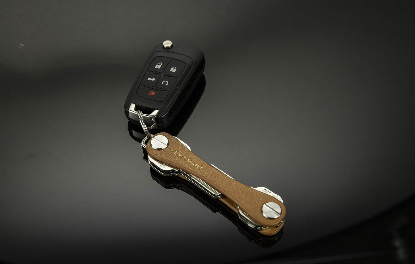 KEYSMART Key Holder for Keychain - Compact Key Organizer for Key Chain, Minimalist Clutter-Free EDC Keychains, Key Ring for Car Fobs Key Chains, Expandable (Up to 8 Keys, Brown Leather)
