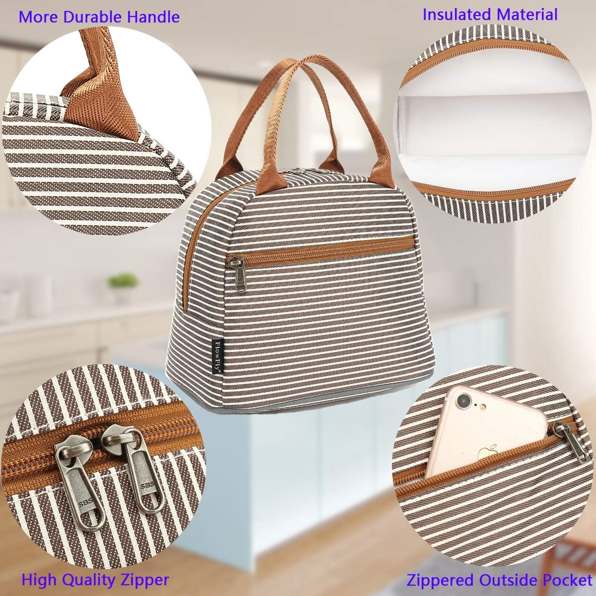 FlowFly Insulated Lunch Cooler Bag - Tote Bag Organizer for Women/Men, Coffee