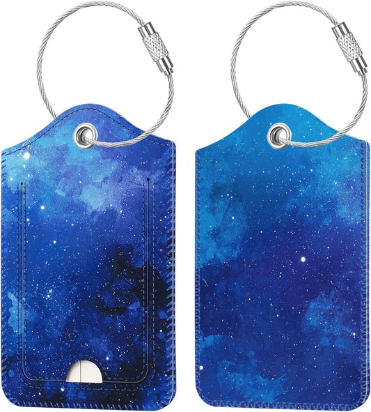 Fintie Luggage Tags, Privacy Cover ID Label with Stainless Steel Loop and Address Card for Travel Bag Suitcase - Starry Sky (2 Piece)