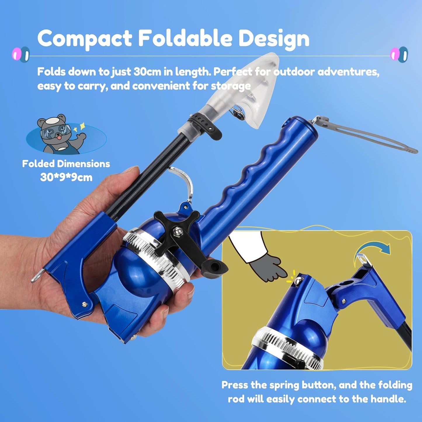 RUNCL Kids Fishing Pole - Portable Folding Fishing Rod and Reel Combo Kit with Spincast Fishing Reel, Kids Sunglasses, Tackle Box, Travel Bag, Gift for Youth