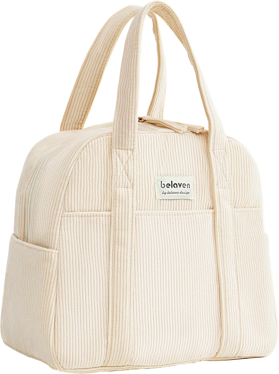 Insulated Lunch Bag for Women, 6-Hour Cold Retention Cooler Tote with Sturdy Handle, 15-Can Spacious Capacity, Leakproof Corduroy Fabric & Aluminum Foil Lining, (Beige)