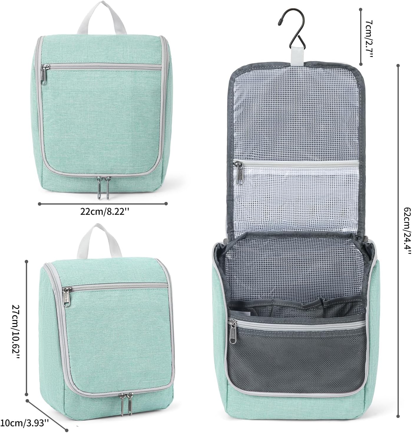 Della Gao Hanging Toiletry Bag for Men and Women, Portable Travel Makeup Bag Cosmetic Bag Toiletries Organizer, Bathroom Bag, Water Resistant Nylon - Green