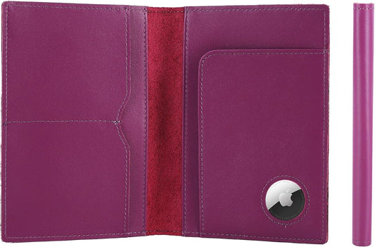 STAR VISTA Albatross Leather Travel Passport Holder, Minimalist Design, Calfskin Leather Case for Women and Men - Slim Passport Wallet, Bifold, RFID Blocking, with AirTag Holder, Violet