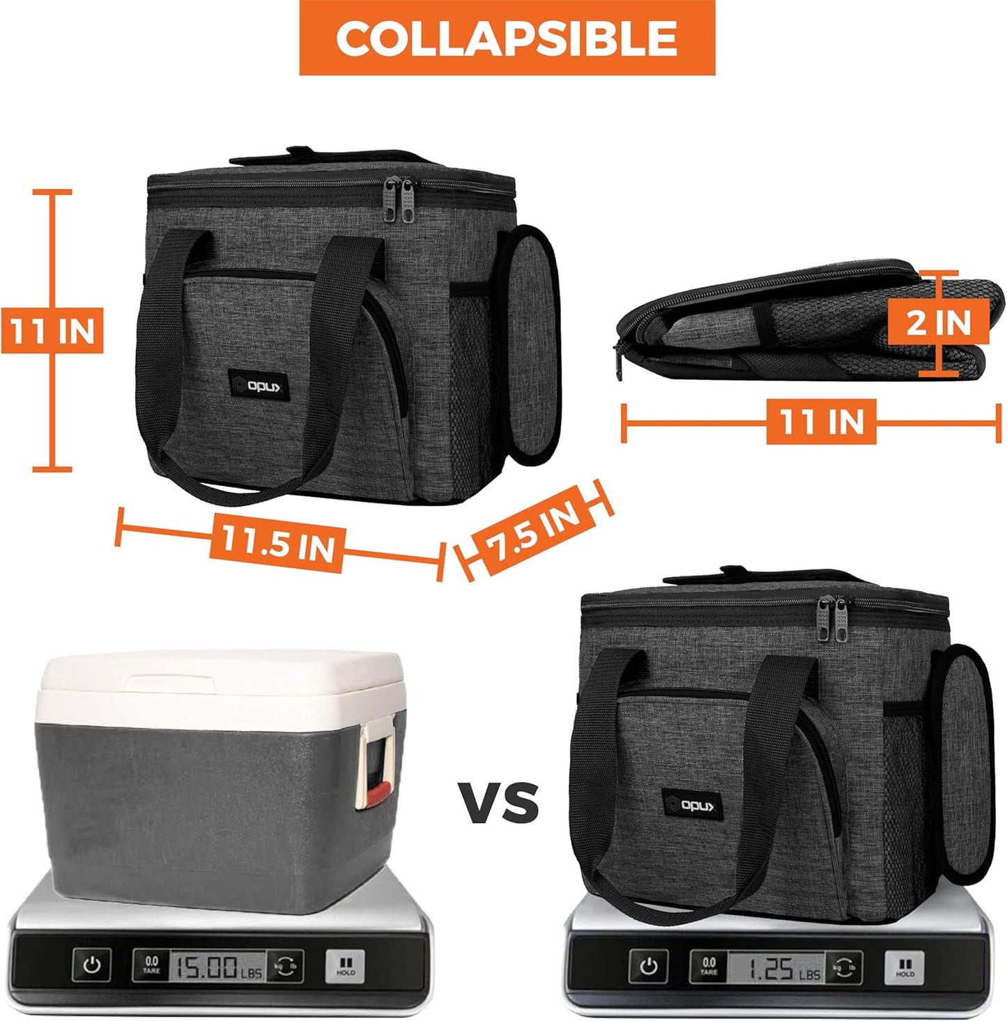 OPUX Soft Cooler Bag, Insulated Collapsible Lunch Cooler Tote for Men Work Camping Beach Travel, Portable Soft Sided Leakproof Waterproof Large Lunch Bag Box with Shoulder Strap 24 Cans, Charcoal Gray