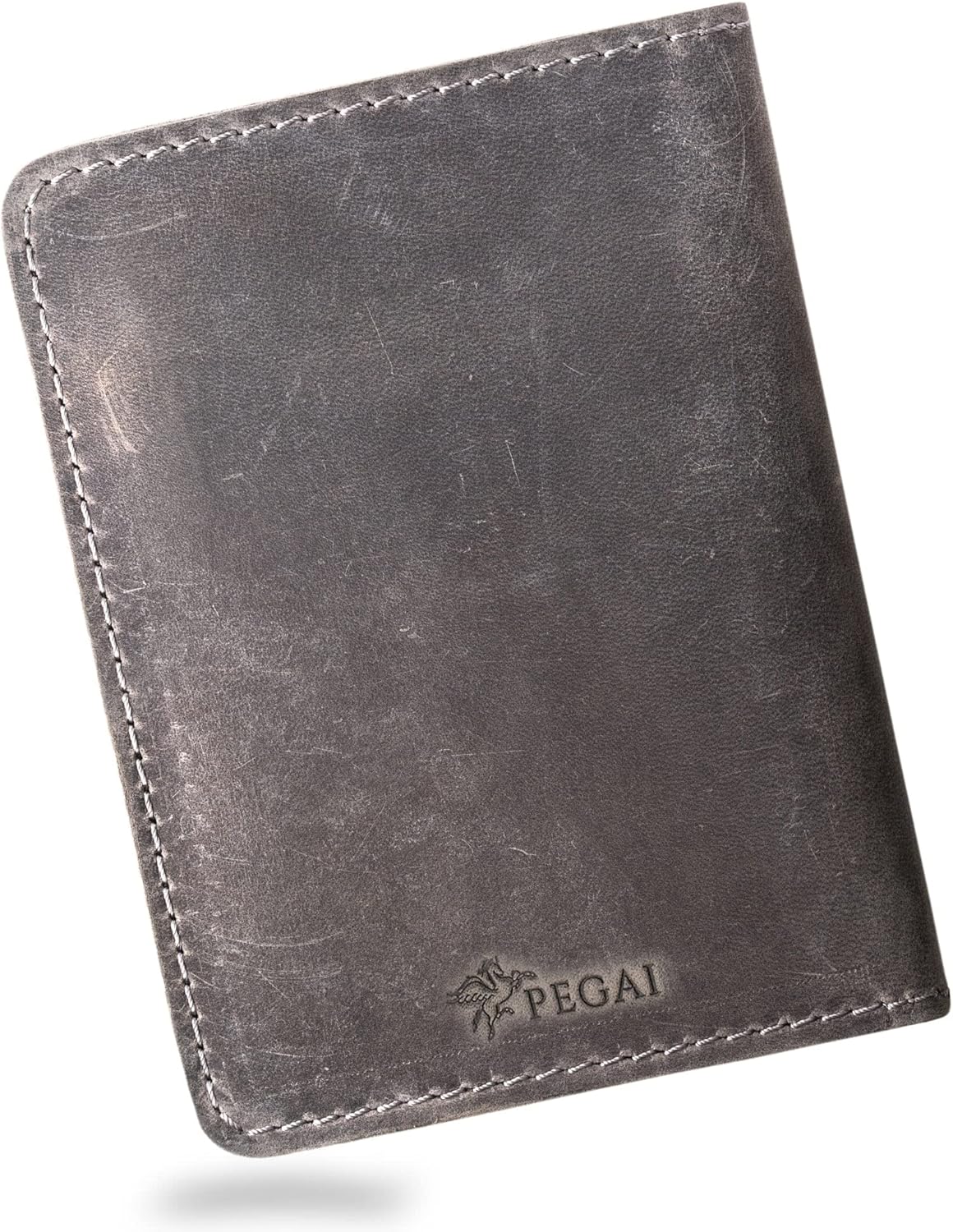 PEGAI Standard Full Grain Crazy Horse Leather Passport Holder | Custom Travel Passport Cover & Organizer | Handcrafted Leather Passport Wallet for Men and Women | Pike (Rock)