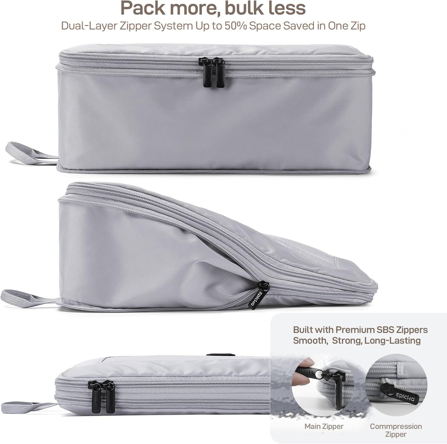 EPICKA TripCozy Compression Packing Cubes - 4 Set Durable Travel Organizer Bags with Mesh Top, Expandable Travel Accessories for Carry on, Luggage, Suitcase, Backpack (Light Grey)