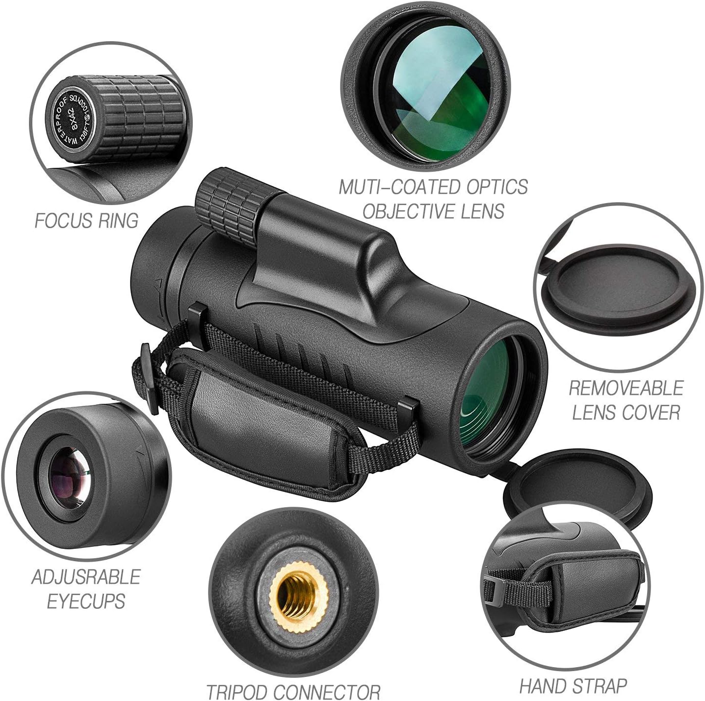 Monocular Telescope High Power 8x42 Monoculars Scope Compact Waterproof Fogproof Shockproof with Hand Strap for Adults Kids Bird Watching Hunting Camping Hiking Travling Wildlife Secenery