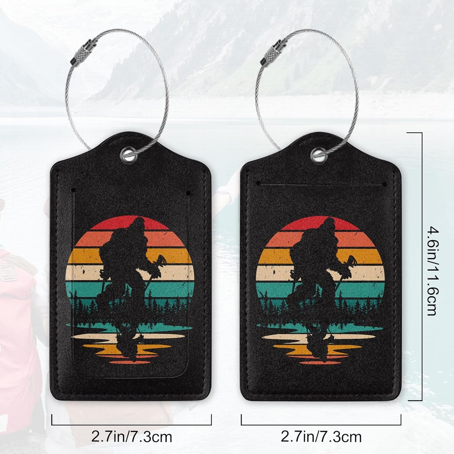 2Pcs Luggage Tag for Suitcase Sasquatch Cute Suitcase Tag with Privacy Flap & Name ID Label & Metal Loop,Travel Bag Luggage Tags for Women