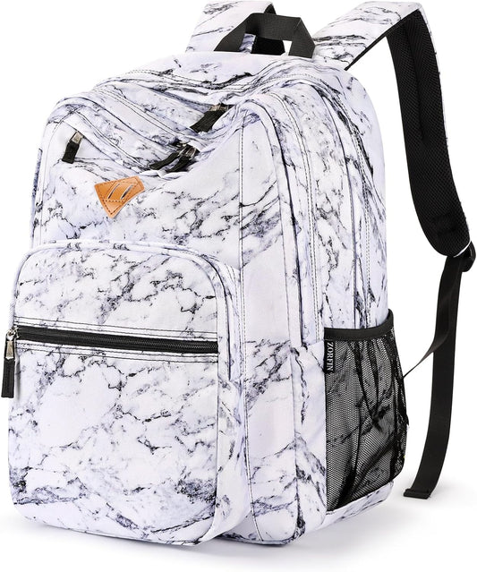 ZORFIN 26L Backpack for College, and Travel: Water Resistant Bookbag - Marble