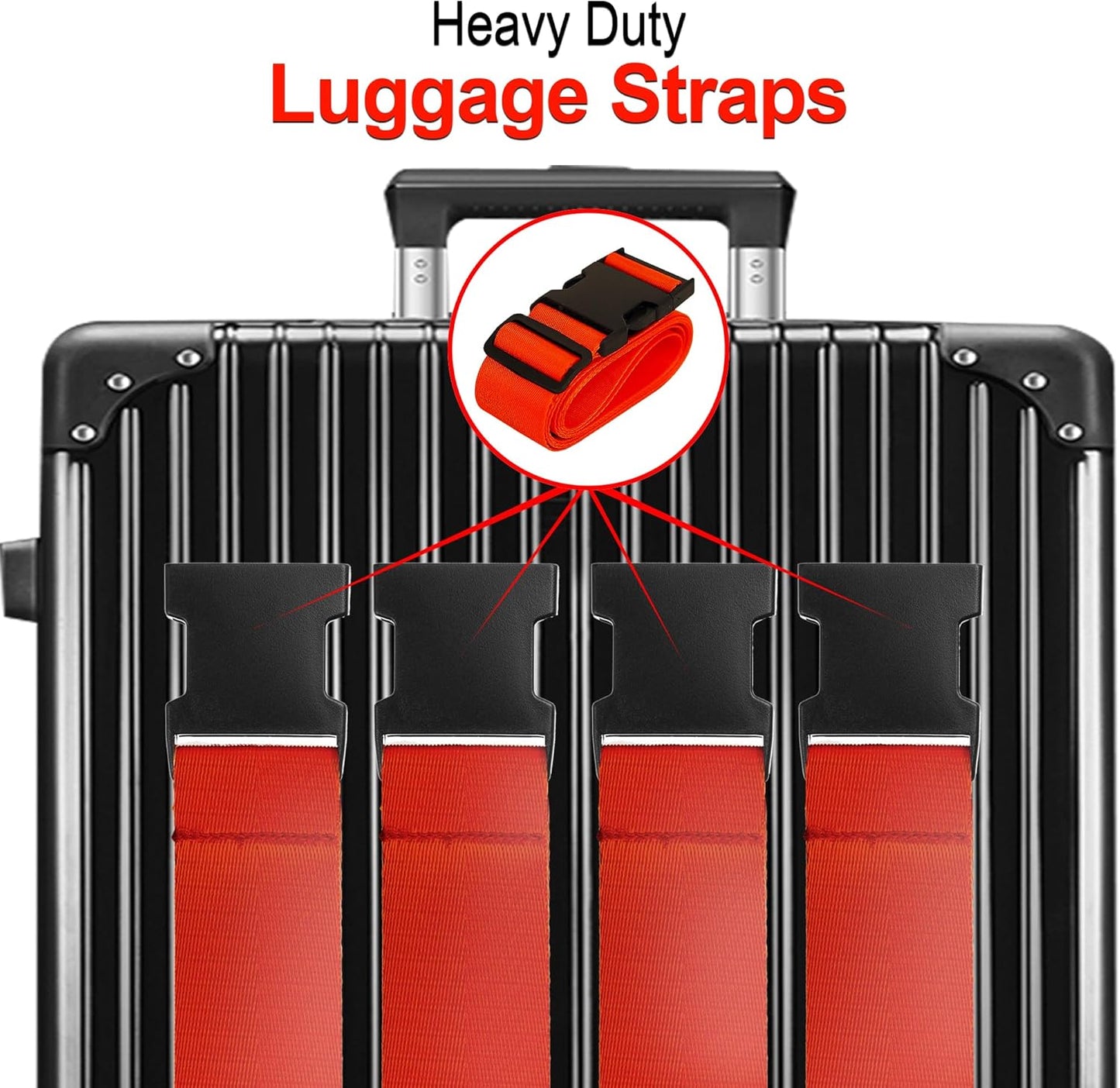 Luggage Straps for Suitcases TSA Approved Travel Belt 8 Pack by Chelmon (Red)