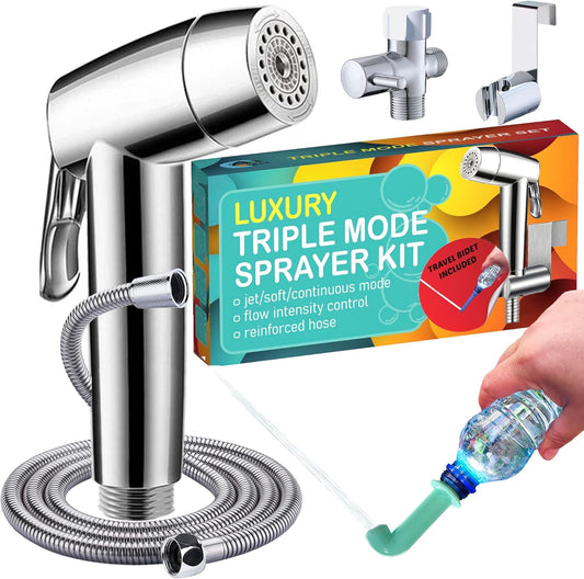 Handheld Bidet Sprayer for Toilet - Triple Mode Spray: Cloth Diaper Washer, Jet Spray & Gentle Stream | Premium Adjustable Hose Sprayer Attachment for Muslim Shower Shattaf | Portable Bidet Included