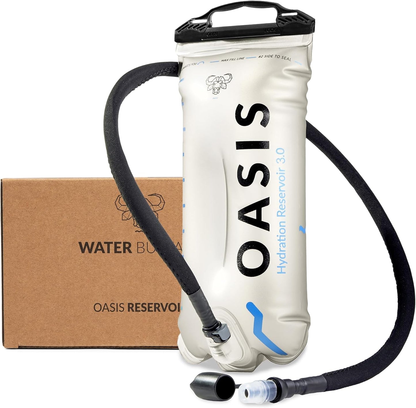 Water Buffalo Oasis Hydration Bladder – 2L and 3L Water Bladder for Hiking Backpack, Leakproof Design with Insulated Hose and High-Flow Bite Valve