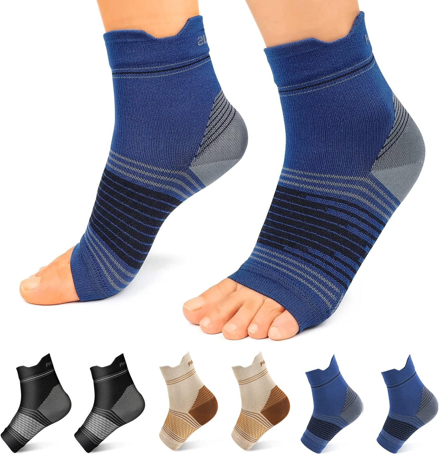 Plantar Fasciitis Sock (6 Pairs) for Men and Women, Compression Foot Sleeves with Arch and Ankle Support (Black, Nude, Navy, Medium)