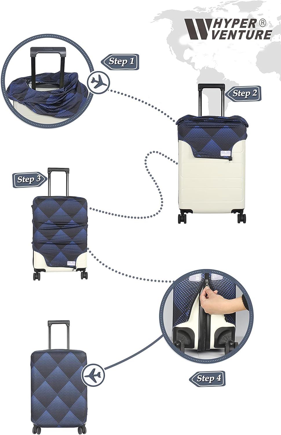 HYPER VENTURE Washable Luggage Cover - Fashion Suitcase Protector Fits 27-30 Inch Luggage (Blue Cube, L)