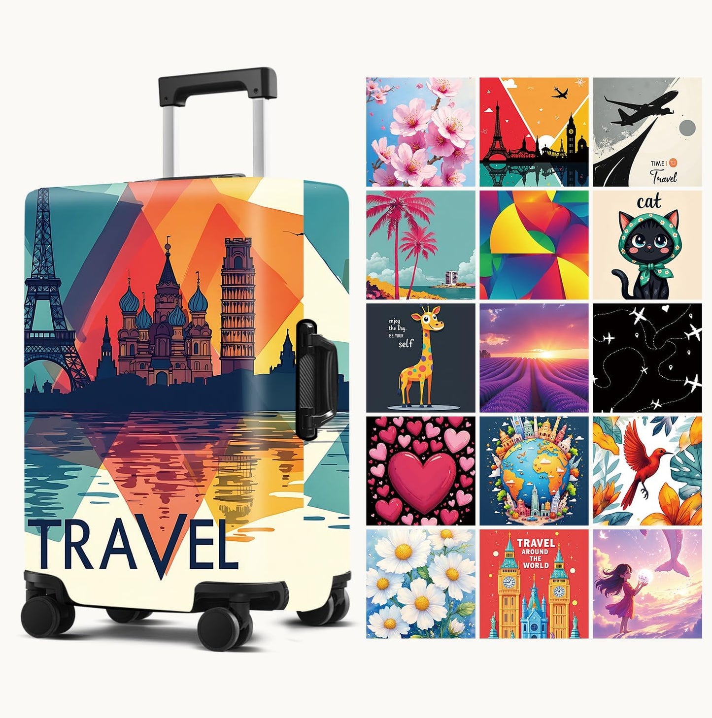 Luggage Cover Washable Suitcase Protector Anti-Scratch,Stretchable Fit for 20-34Inch Luggage Durable Travel Bag Cover with Zipper Closure (Travel-1, M(fits 24-26Inch suitcase))