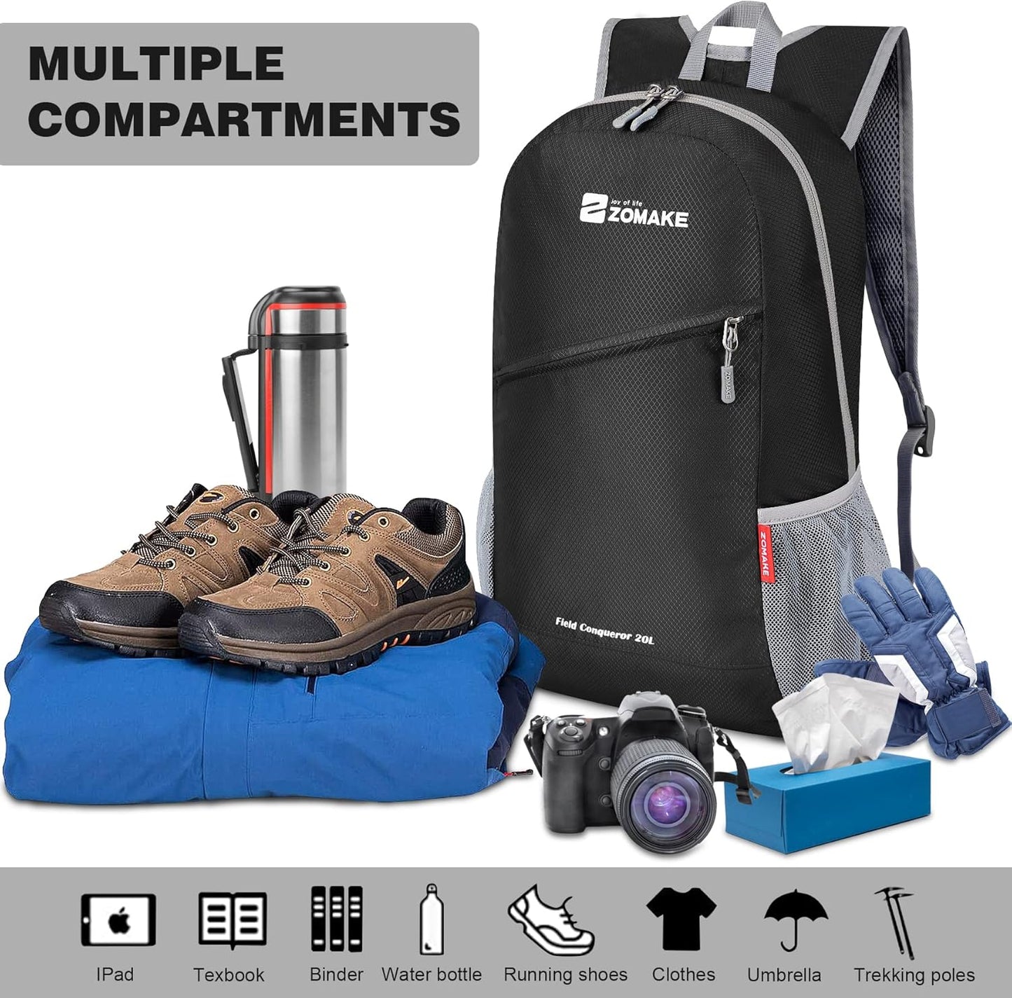 ZOMAKE Lightweight Packable Backpack 20L, Foldable Backpacks Small Daypack for Hiking Water Resistant Day Bag for Travel