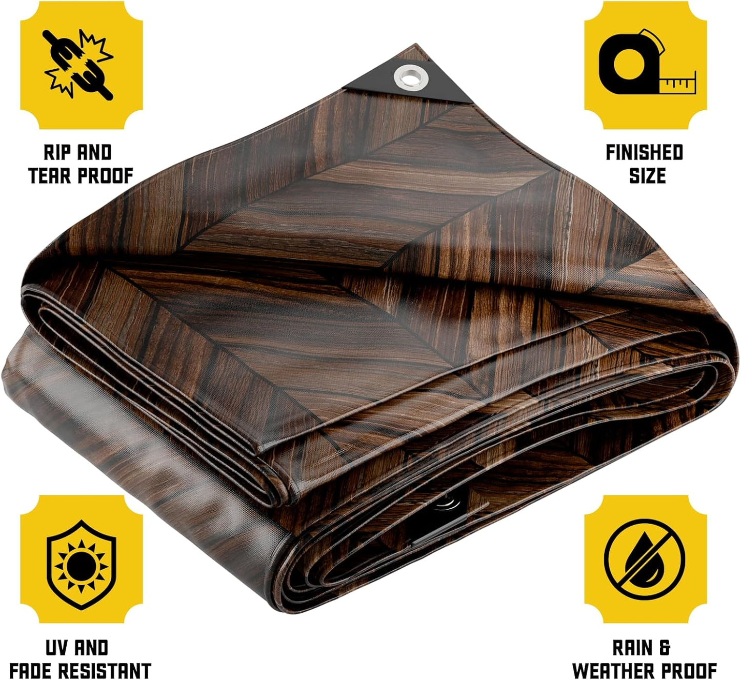 Core Tarps Extreme Heavy Duty 20 Mil Tarp Cover, Waterproof, UV Resistant, Rip and Tear Proof, Poly Tarpaulin with Reinforced Edges for Roof, Camping, Patio, Pool, Boat (Brown Wood/Black 10′ X 12′)
